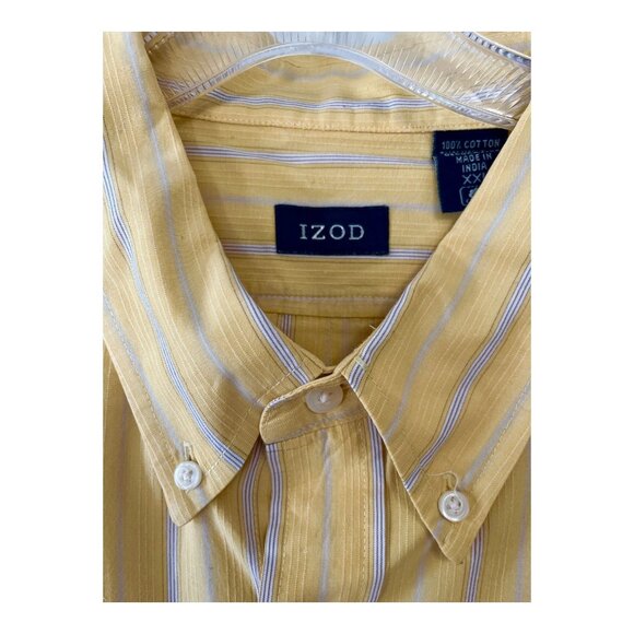 IZOD Men's Multicolor Vertical Striped Long Sleeve Shirt - Yellow, White, Beige, - Picture 3 of 4